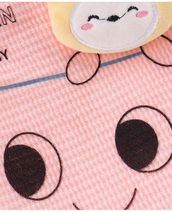 Babyhug Raglan Sleeves Winter Wear Suit With Bear Applique and Print - Peach