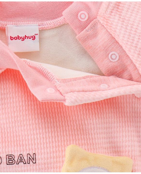 Babyhug Raglan Sleeves Winter Wear Suit With Bear Applique and Print - Peach
