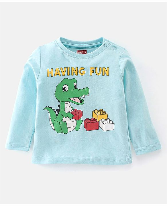 Babyhug Cotton Knit Full Sleeves Night Suit With Dino Print - Blue & White