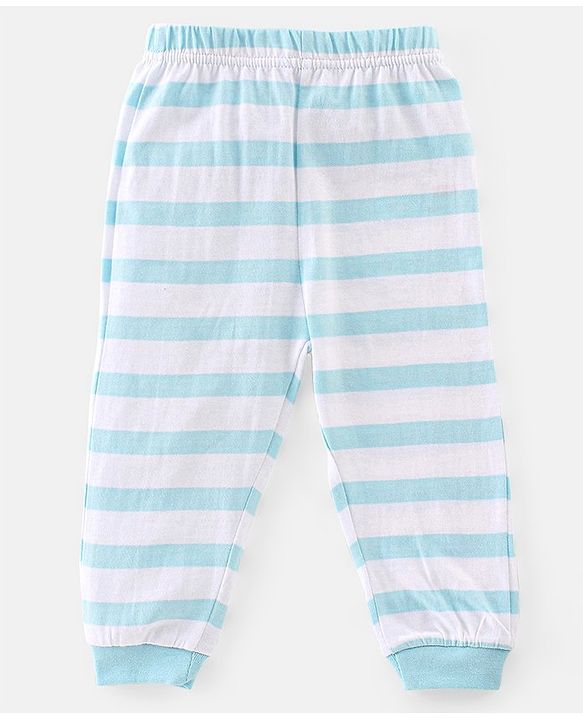 Babyhug Cotton Knit Full Sleeves Night Suit With Dino Print - Blue & White