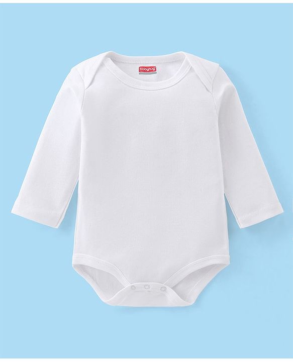 Babyhug 100% Cotton Full Sleeves Onesie Solid Colour - White