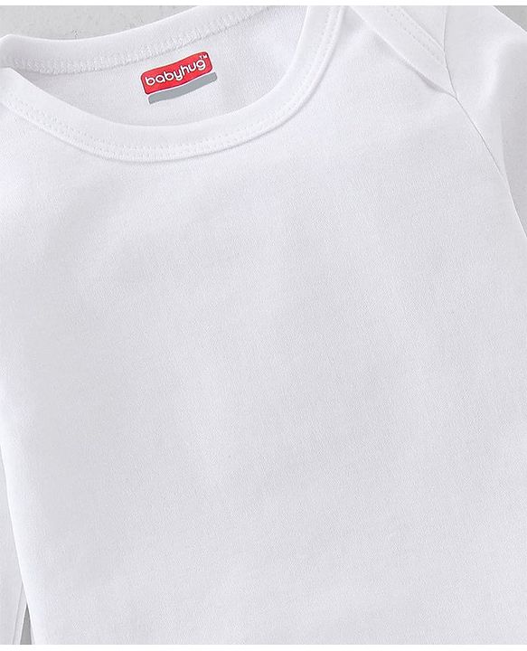 Babyhug 100% Cotton Full Sleeves Onesie Solid Colour - White