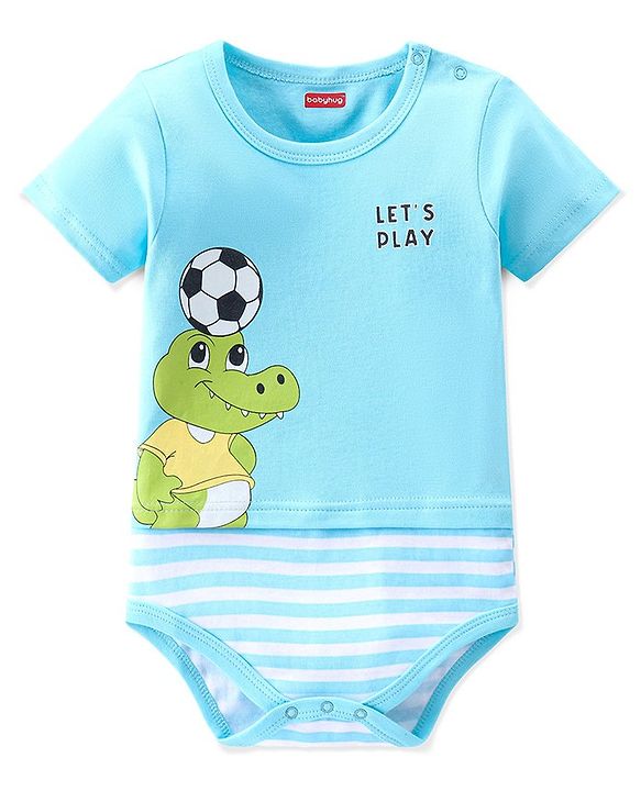 Babyhug 100% Cotton Knit Half Sleeves Onesie Croc Print - Blue