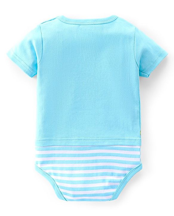 Babyhug 100% Cotton Knit Half Sleeves Onesie Croc Print - Blue