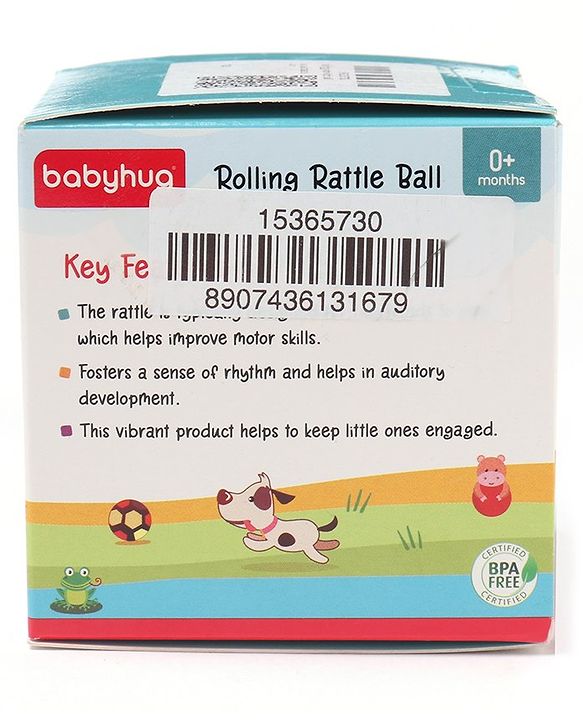 Babyhug Colorful Action Rattle Ball For Kids| Fun Color & Soft Rattling Sound| Attractive Baby Ball Shape Rattle for 3 Months+| Gifting Toy| Child Safe Material| Non- Toxic| BIS Certified