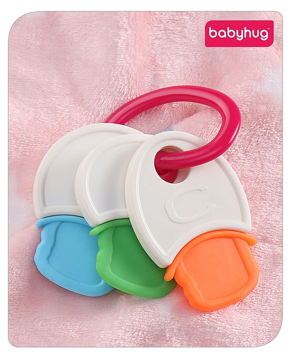 Babyhug Non Toxic BPA Free Key Shaped Teether|Easy to Grip|Fits in Mouth, Stimulates and Massages Sore Gums|Gifting Toy| Child Safe Material| BIS Certified| 0 Months+