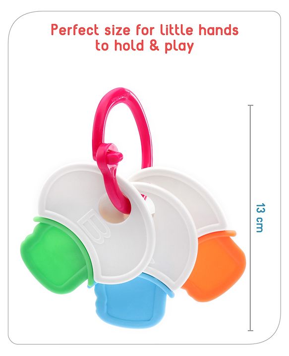 Babyhug Non Toxic BPA Free Key Shaped Teether|Easy to Grip|Fits in Mouth, Stimulates and Massages Sore Gums|Gifting Toy| Child Safe Material| BIS Certified| 0 Months+
