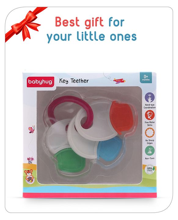 Babyhug Non Toxic BPA Free Key Shaped Teether|Easy to Grip|Fits in Mouth, Stimulates and Massages Sore Gums|Gifting Toy| Child Safe Material| BIS Certified| 0 Months+