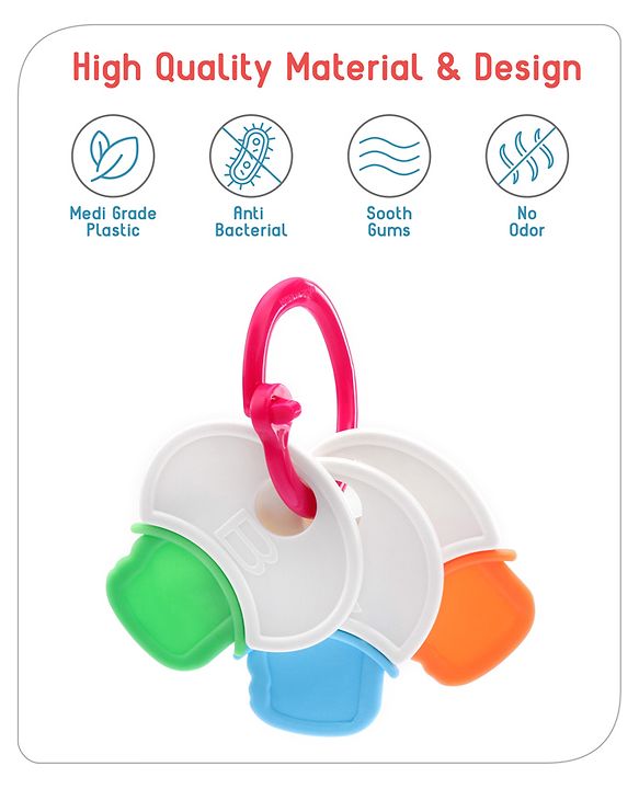 Babyhug Non Toxic BPA Free Key Shaped Teether|Easy to Grip|Fits in Mouth, Stimulates and Massages Sore Gums|Gifting Toy| Child Safe Material| BIS Certified| 0 Months+