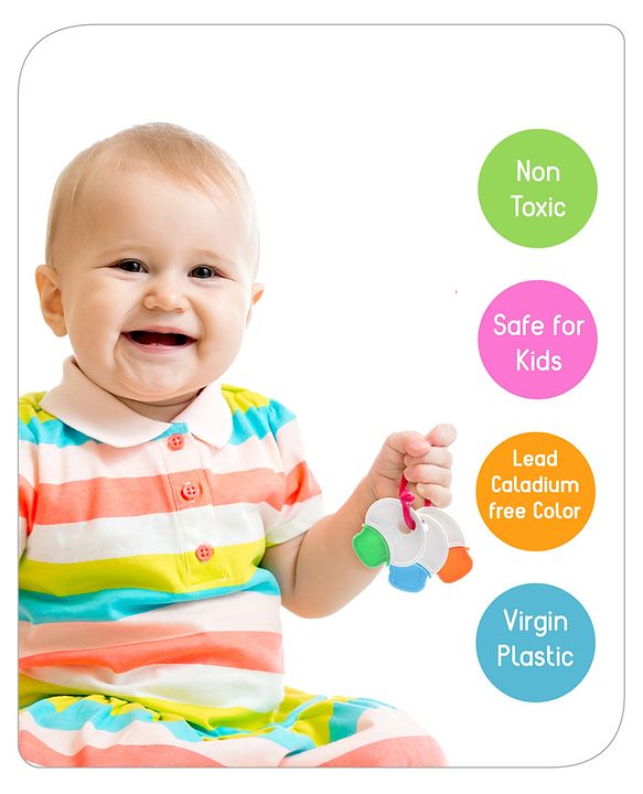 Babyhug Non Toxic BPA Free Key Shaped Teether|Easy to Grip|Fits in Mouth, Stimulates and Massages Sore Gums|Gifting Toy| Child Safe Material| BIS Certified| 0 Months+
