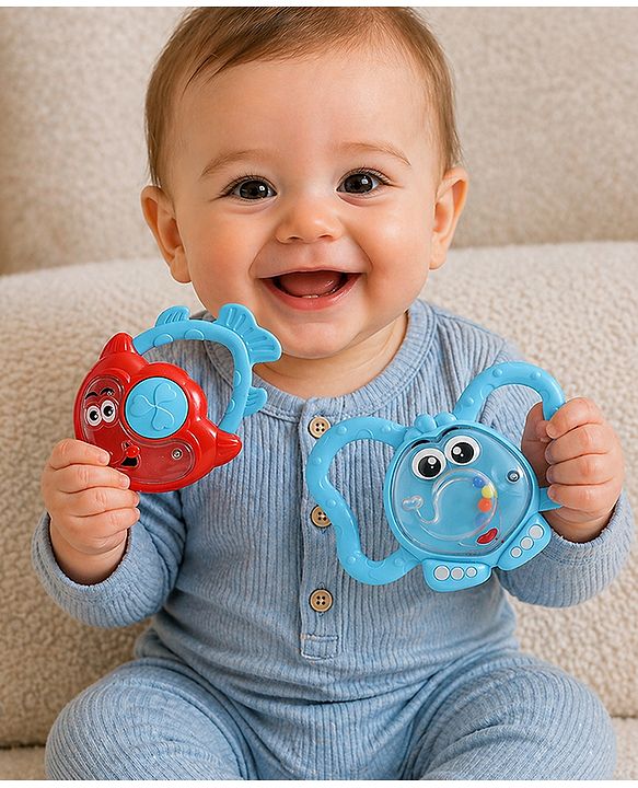 Babyhug Joy Rattle Set Pack of 2 - Blue and Red
