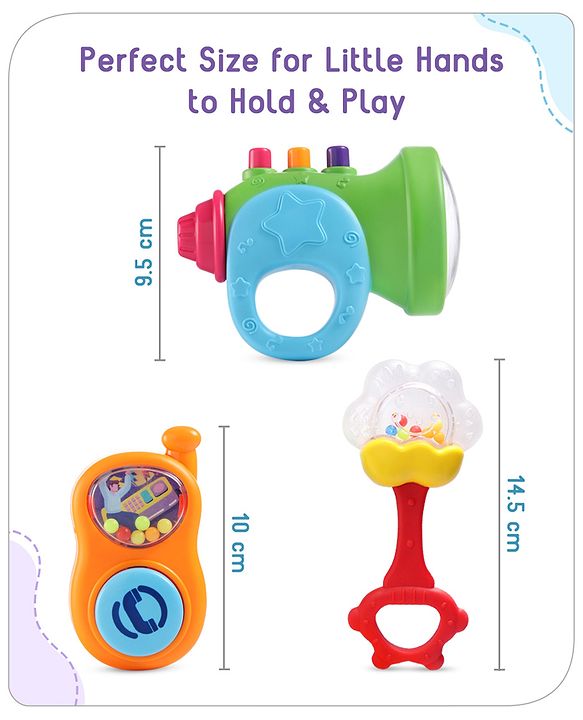 Babyhug Rattles Gift Set Pack of 3 |Easy to Grip|Gifting Toy| Child Safe Material| BIS Certified|  3 Months+