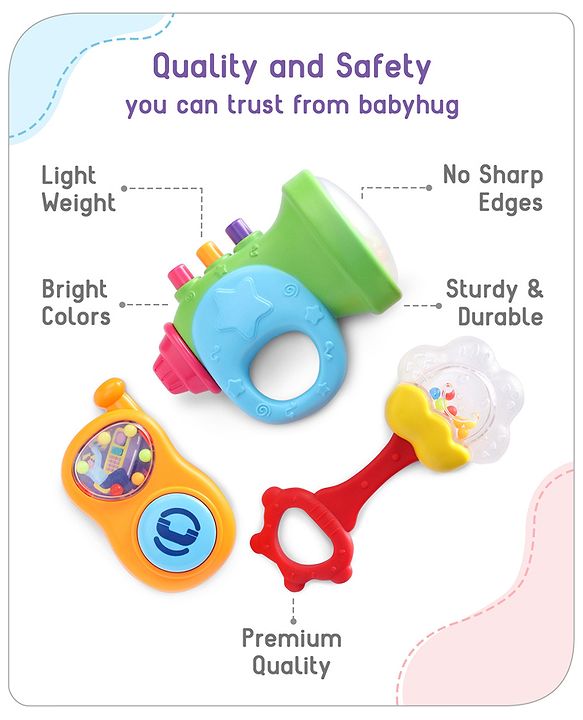 Babyhug Rattles Gift Set Pack of 3 |Easy to Grip|Gifting Toy| Child Safe Material| BIS Certified|  3 Months+