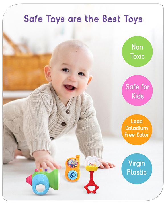 Babyhug Rattles Gift Set Pack of 3 |Easy to Grip|Gifting Toy| Child Safe Material| BIS Certified|  3 Months+