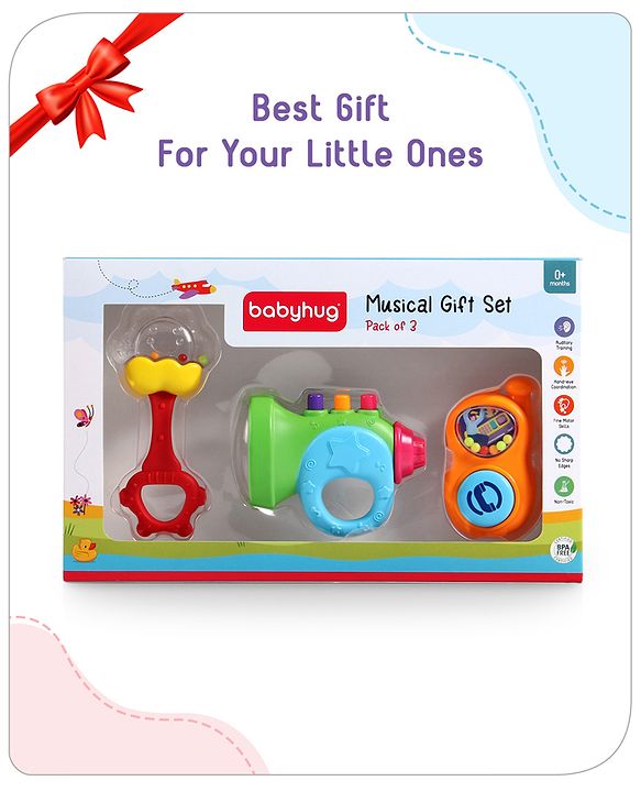Babyhug Rattles Gift Set Pack of 3 |Easy to Grip|Gifting Toy| Child Safe Material| BIS Certified|  3 Months+