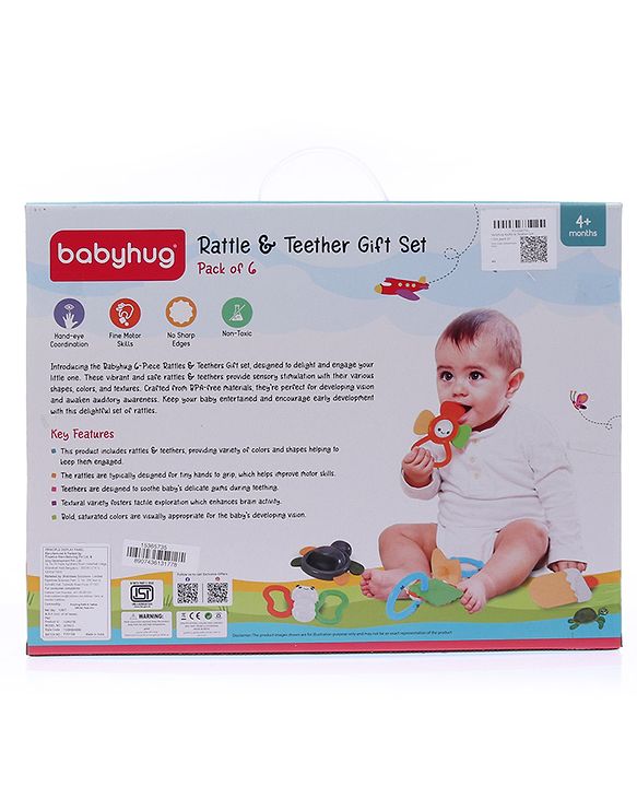 Babyhug Teether Gift Set Pack of 6||Easy to Grip|Fits in Mouth, Stimulates and Massages Sore Gums| Gifting Toy| Child Safe Material| BIS Certified| 4 Months+