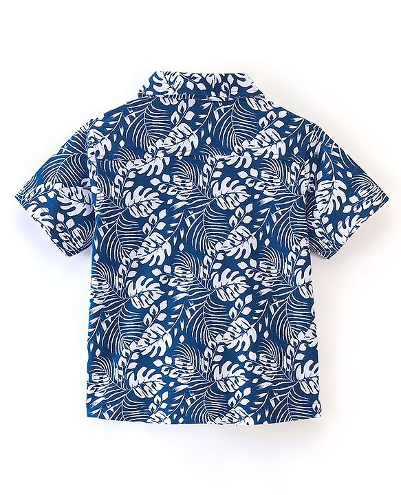 Babyhug Cotton Knit Half Sleeves Leaves Printed Regular Shirt - Blue