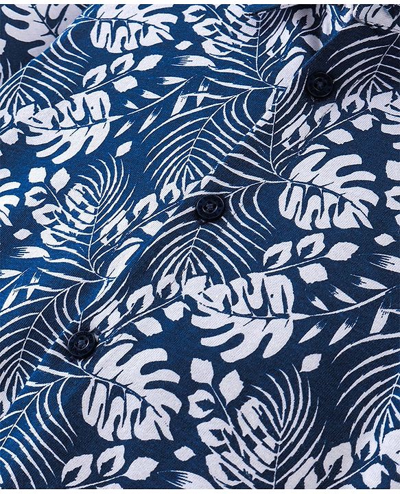 Babyhug Cotton Knit Half Sleeves Leaves Printed Regular Shirt - Blue