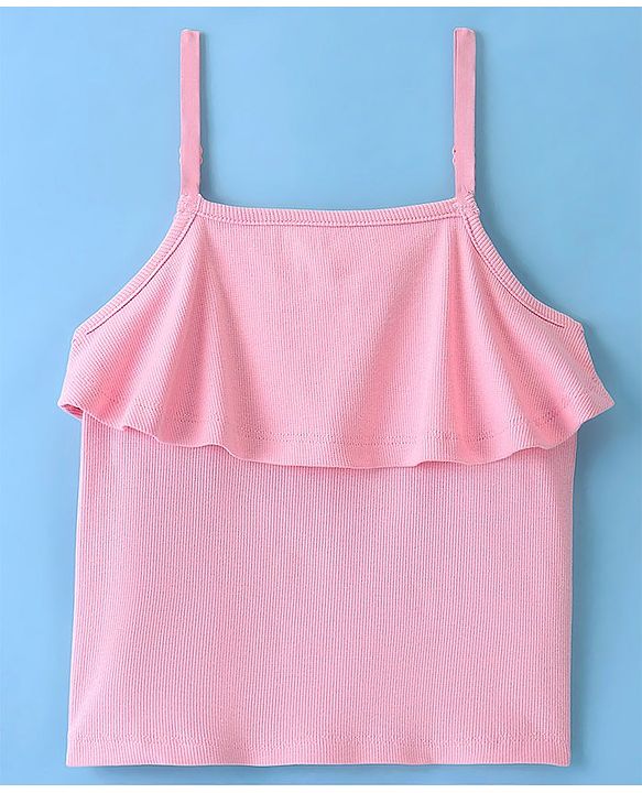 Pine Kids Cotton Beautiful Embellished Top with Half Sleeves Inner Tee - Pink & Snow White