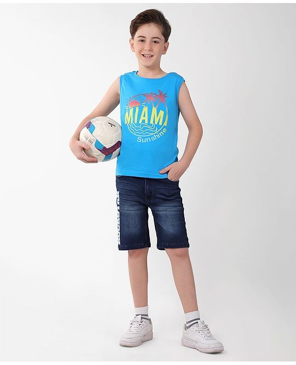 Pine Kids 100% Cotton Knit Sleeveless T-Shirt Text Print - Blithe