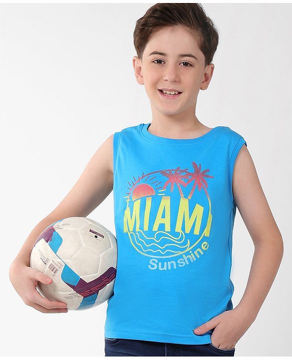 Pine Kids 100% Cotton Knit Sleeveless T-Shirt Text Print - Blithe