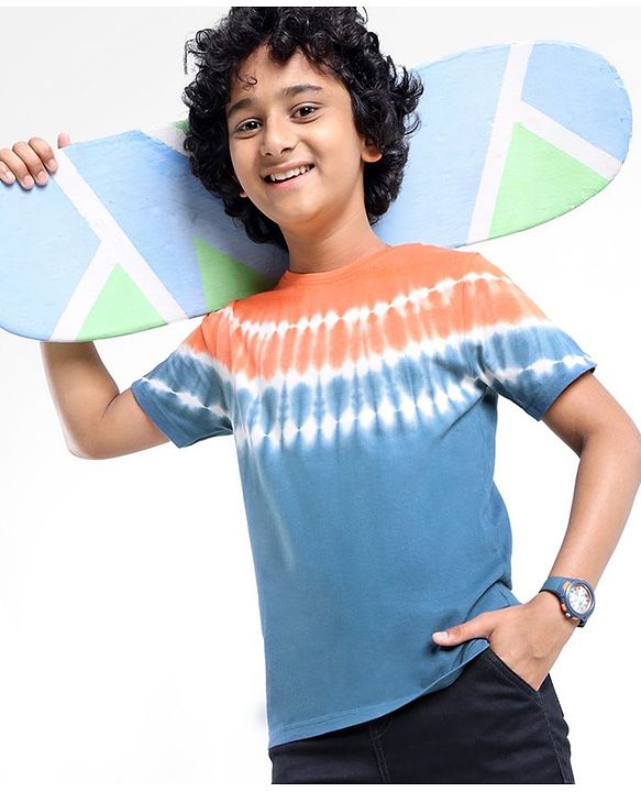 Pine Kids 100% Cotton Knit Half Sleeves Tie & Dyed T-Shirt - Blue
