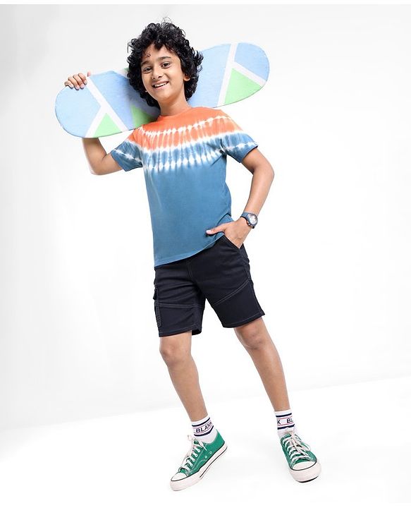 Pine Kids 100% Cotton Knit Half Sleeves Tie & Dyed T-Shirt - Blue