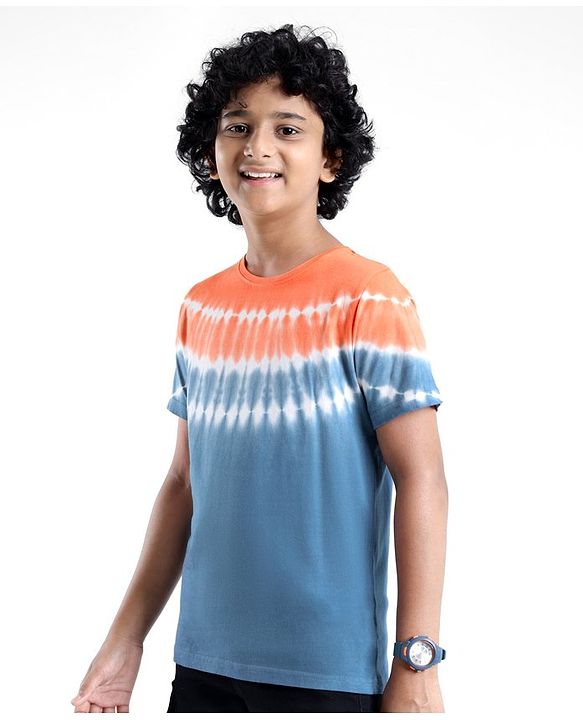 Pine Kids 100% Cotton Knit Half Sleeves Tie & Dyed T-Shirt - Blue