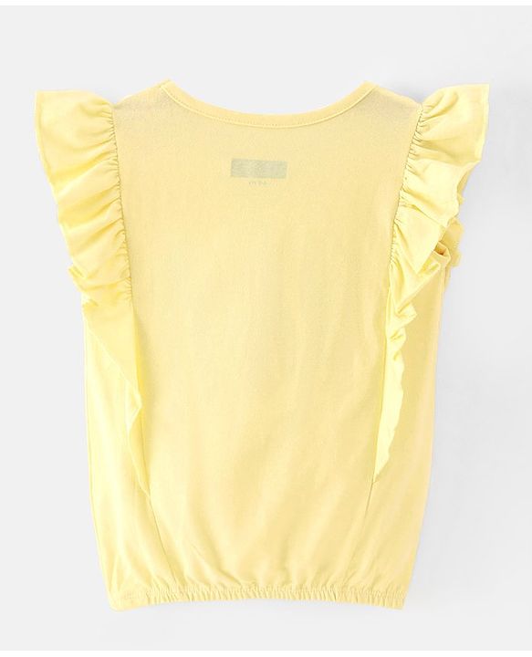 Pine Kids Cotton Knit Frill Sleeves Butterfly Applique Top - Yellow