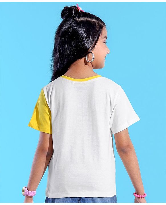 Pine Kids 100% Cotton Half Sleeves T-Shirt Cut & Sew Design - Snow White & Yellow
