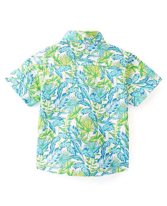 Babyhug 100% Cotton Knit Half Sleeve Shirt With Tropical Print - Blue & Green