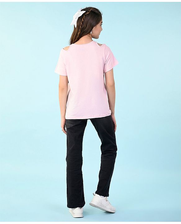 Pine Kids 100% Cotton Knit Half Sleeves Top Beach Theme- Pink
