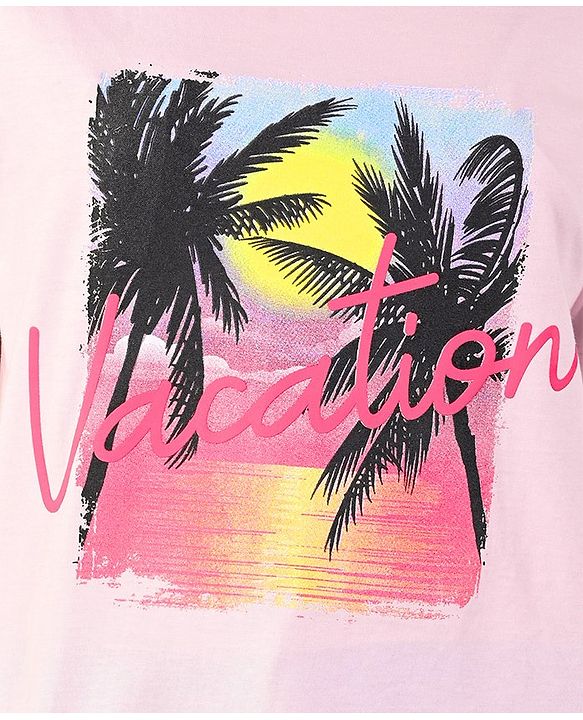 Pine Kids 100% Cotton Knit Half Sleeves Top Beach Theme- Pink