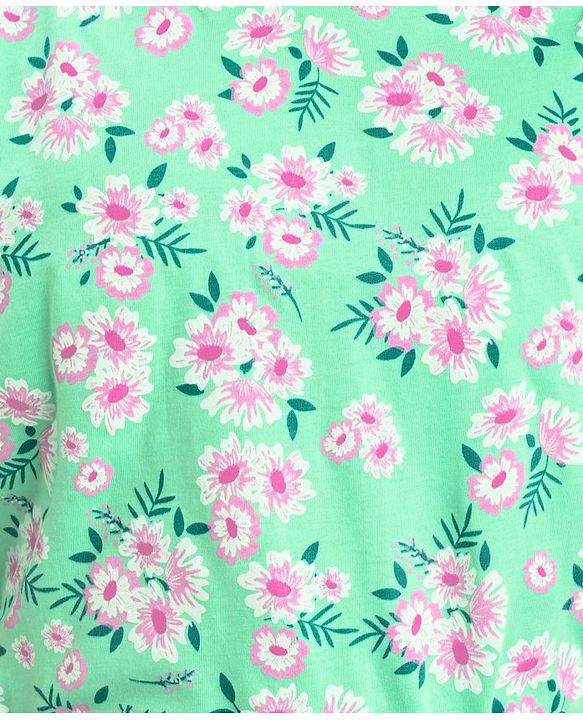 Pine Kids 100% Cotton Half Sleeves Floral Print Top - Green