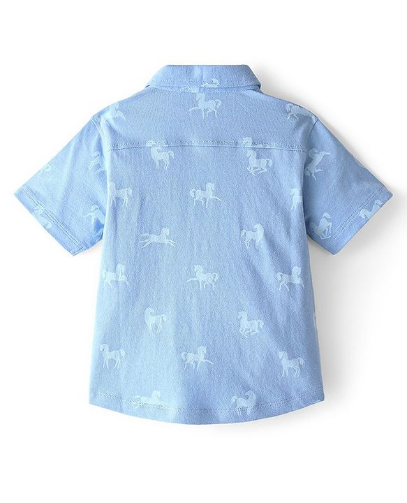 Babyhug 100% Cotton Knit Half Sleeves Shirt Horse Print - Blue