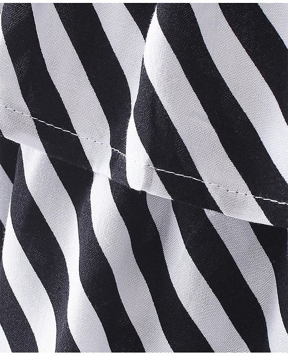 Babyhug Rayon Woven Striped Singlet Ruffled Top - Black & White