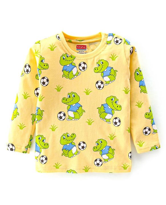 Babyhug Cotton Single Jersey Knit Full Sleeves Night Suit Croc Print - Yellow