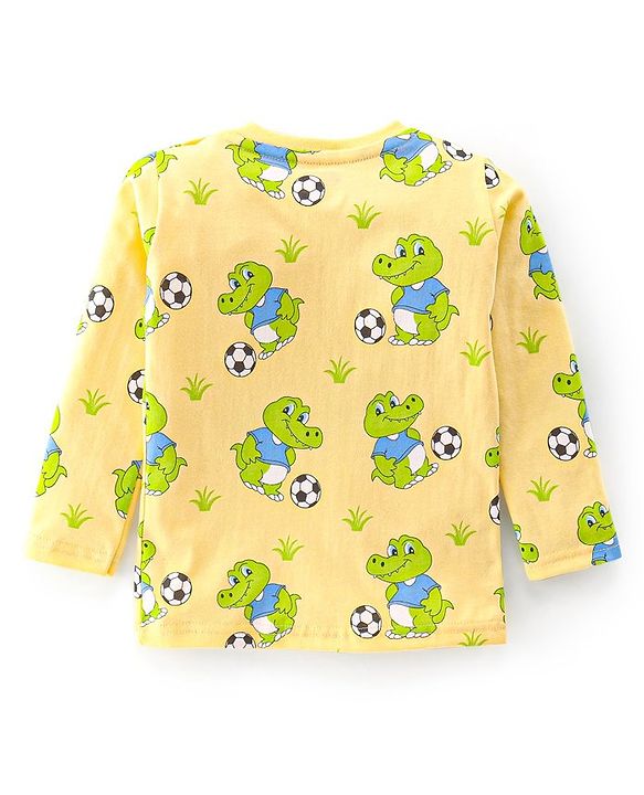 Babyhug Cotton Single Jersey Knit Full Sleeves Night Suit Croc Print - Yellow