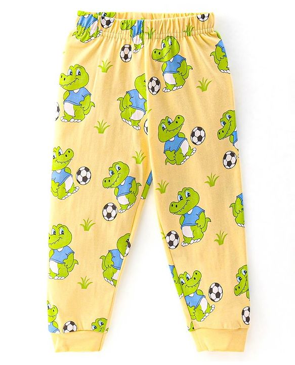 Babyhug Cotton Single Jersey Knit Full Sleeves Night Suit Croc Print - Yellow