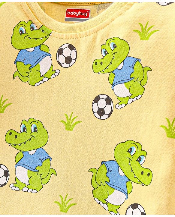 Babyhug Cotton Single Jersey Knit Full Sleeves Night Suit Croc Print - Yellow