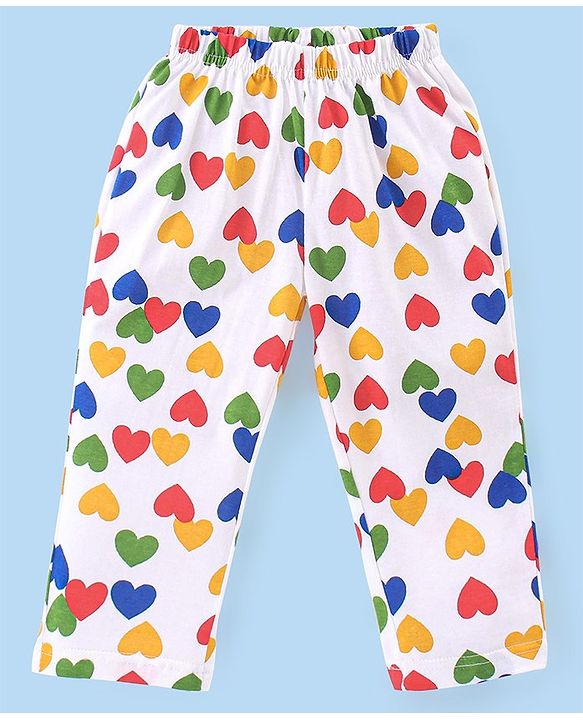 Babyhug Cotton Knit Full Sleeves Heart Printed Night Suit - White
