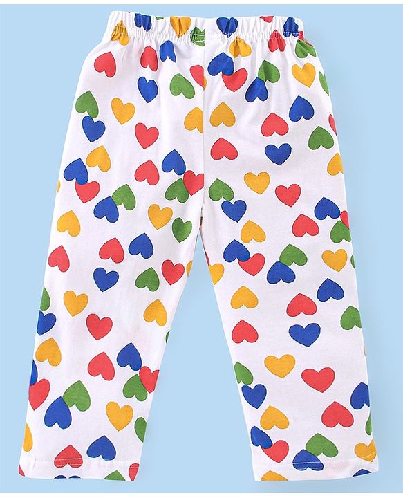 Babyhug Cotton Knit Full Sleeves Heart Printed Night Suit - White