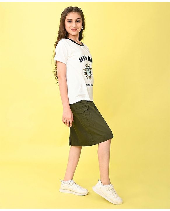 Pine Kids Cotton Knit Half Sleeves T-Shirt Sun Print - Snow White