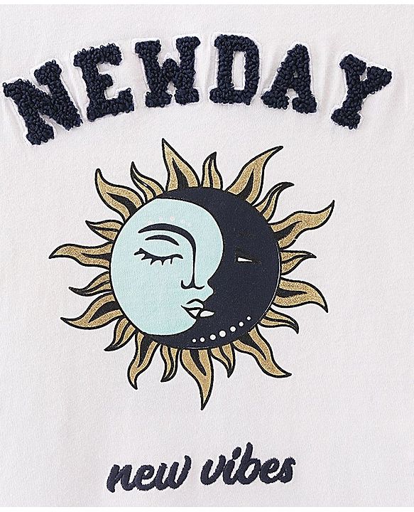 Pine Kids Cotton Knit Half Sleeves T-Shirt Sun Print - Snow White