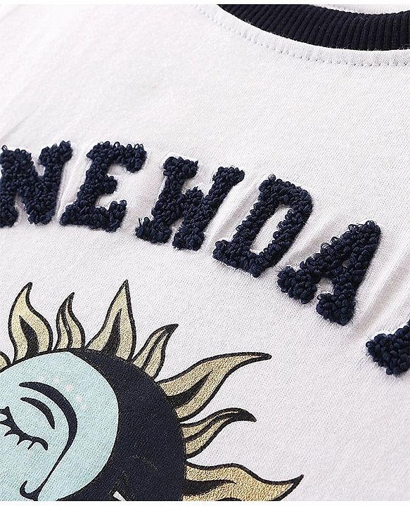 Pine Kids Cotton Knit Half Sleeves T-Shirt Sun Print - Snow White
