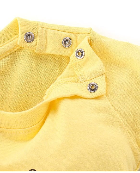 Babyhug Cotton Single Jersey Knit Full Sleeves Night Suit Construction Vehicle Print - Yellow