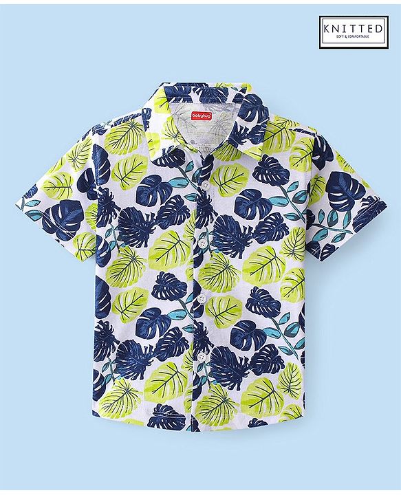 Babyhug Cotton Knit Half Sleeves Tropical Leaves Print Shirt - Multicolour