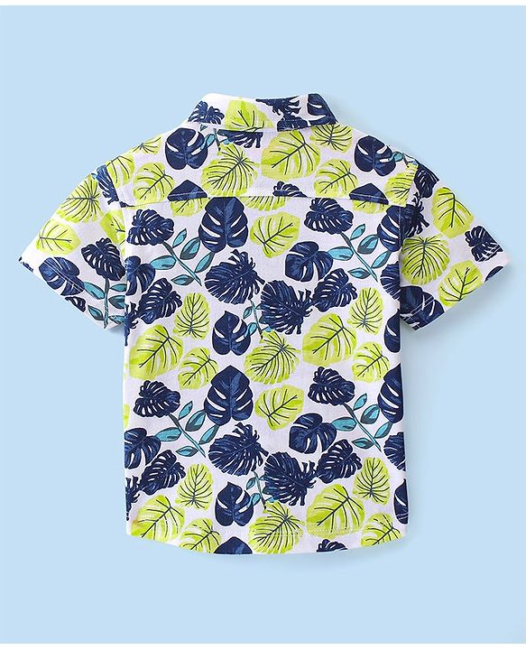 Babyhug Cotton Knit Half Sleeves Tropical Leaves Print Shirt - Multicolour