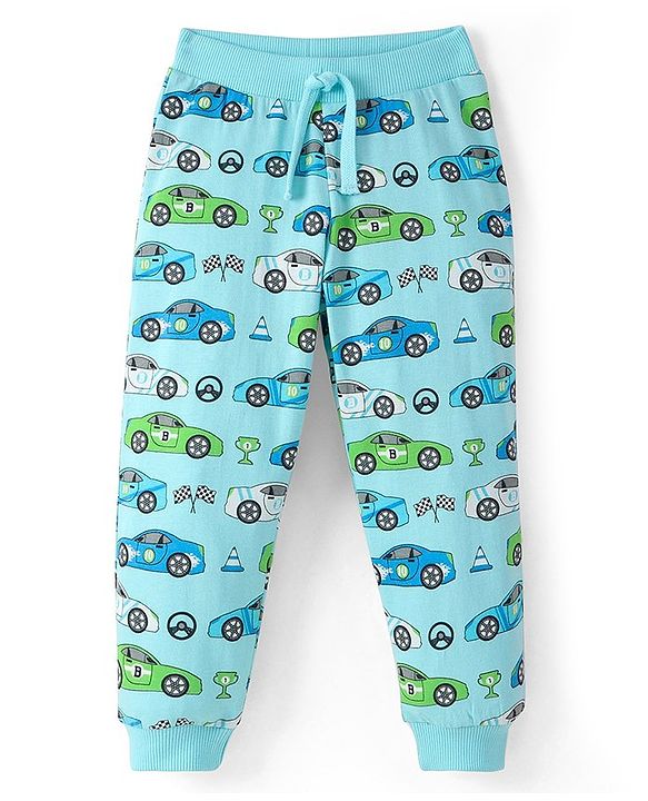 Babyhug Cotton Jersey Knit Full Length Lounge Pant Car Print - Blue