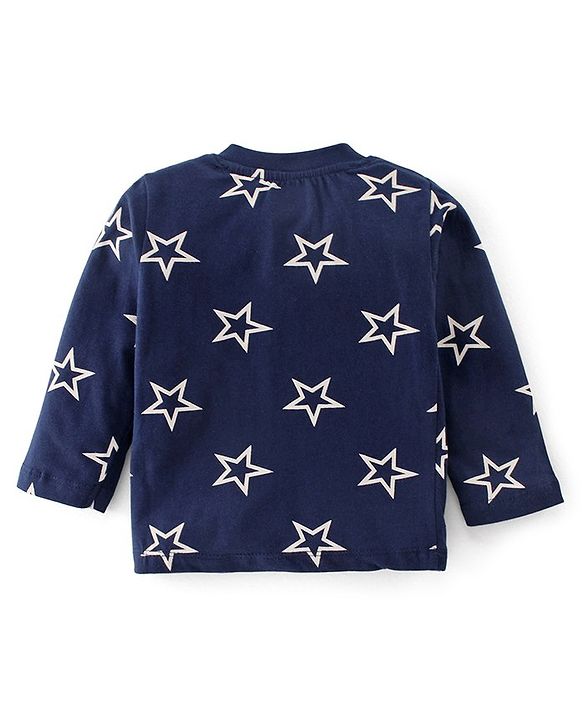 Babyhug Cotton Single Jersey Knit Full Sleeves Night Suit With Star Print - Navy Blue